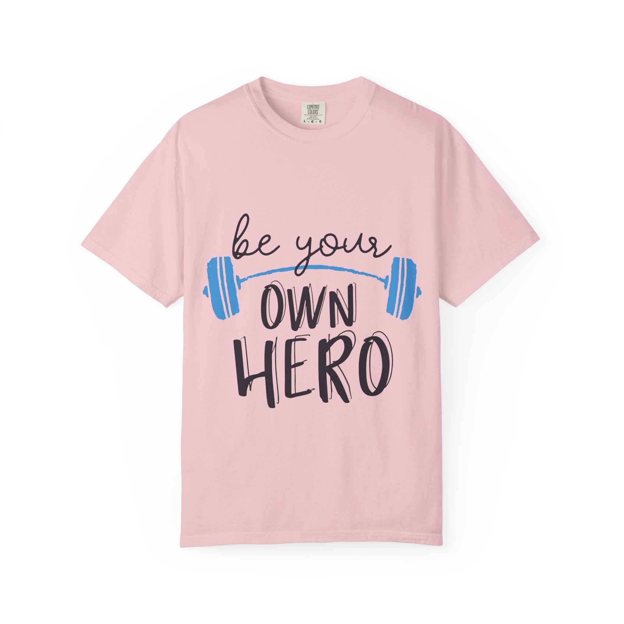 Be Your Own Hero Fitness T-Shirt — Motivational Gym Tee with Barbell Design