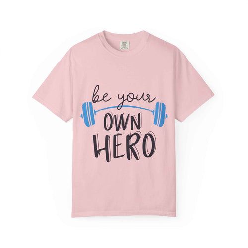 Be Your Own Hero Fitness T-Shirt — Motivational Gym Tee with Barbell Design