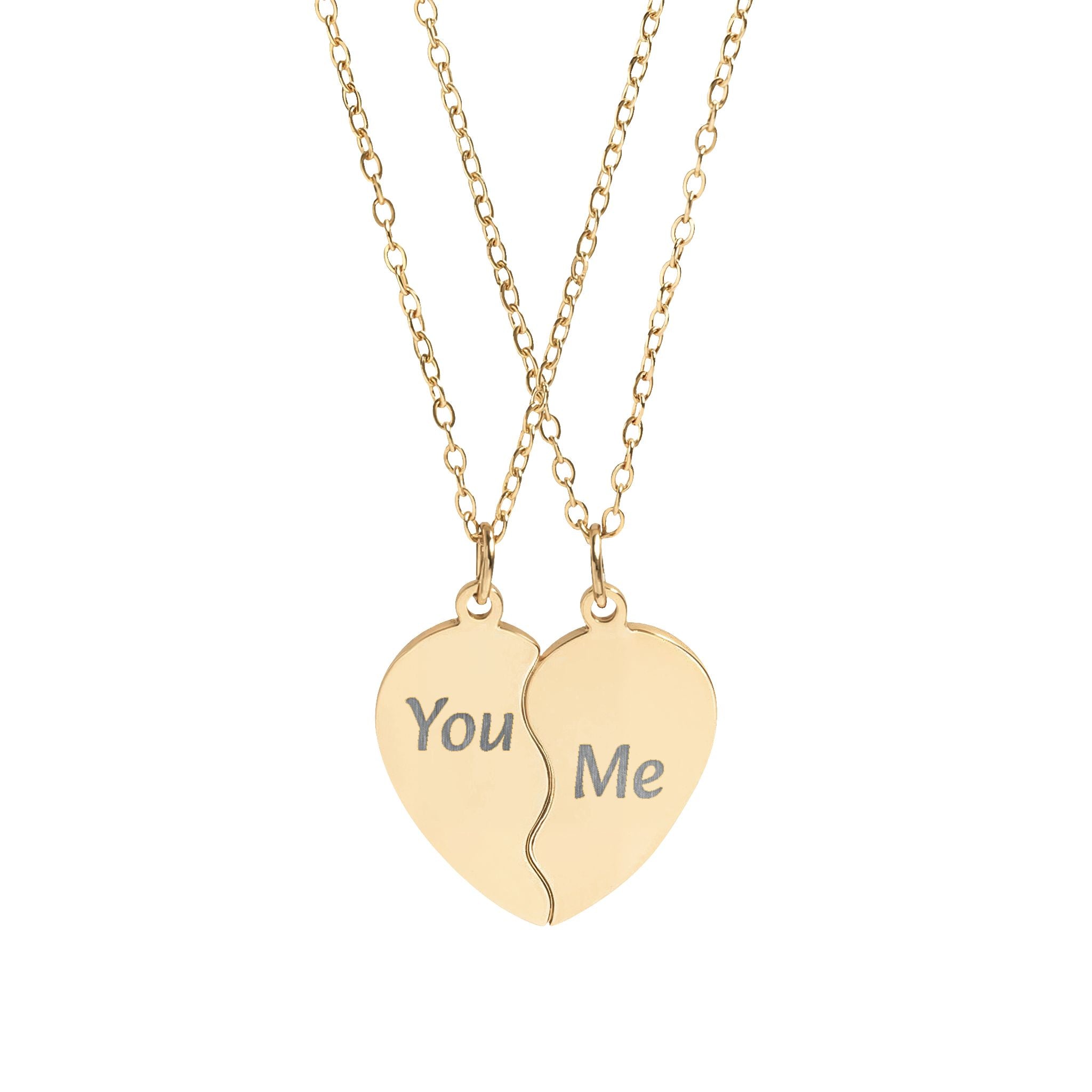 Heart Necklace Set — Engraved “You” & “Me” Best Friend / Couples Pendant - CrearWorld