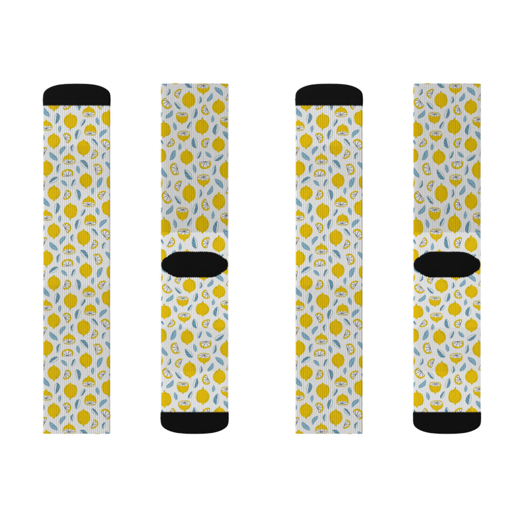 Yellow Floral Crew Socks – Botanical Lemon Pattern Sublimation Socks